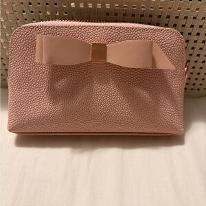 Ted Baker London Blush Pink Textured Bow coated leather mini Cosmetic Bag